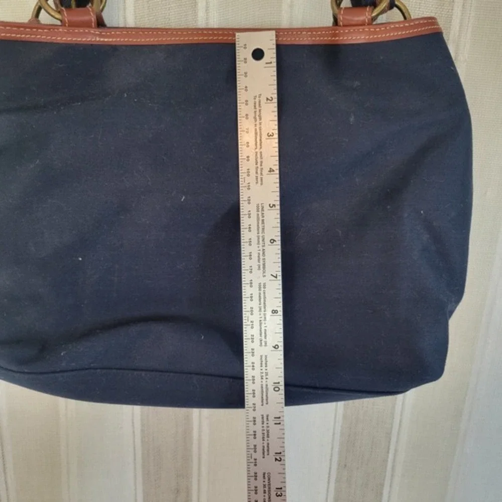 Etienne Aigner Canvas Shoulder Tote Bag Purse Navy Blue Brown‎